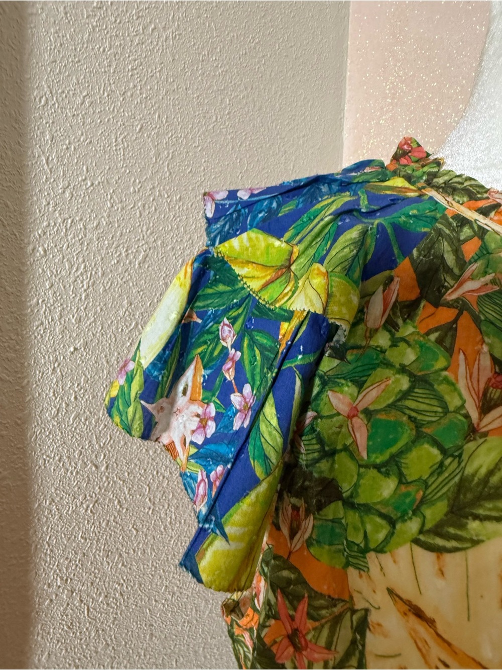 FARM Rio Green and Orange Tropical Print Puff-Sleeve Blouse - Picture 7 of 16